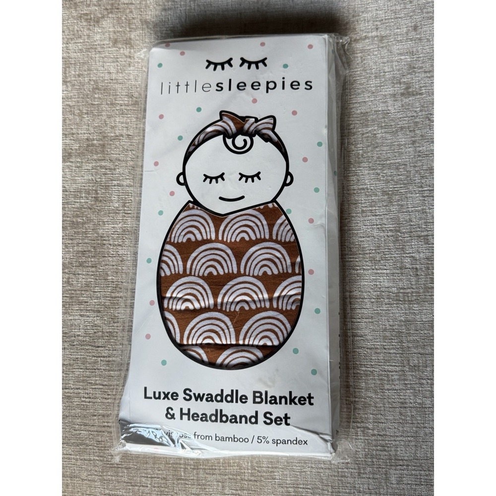 Little Sleepies Luxe Swaddle Blanket Headband Set Bamboo NWT Brown Rainbow